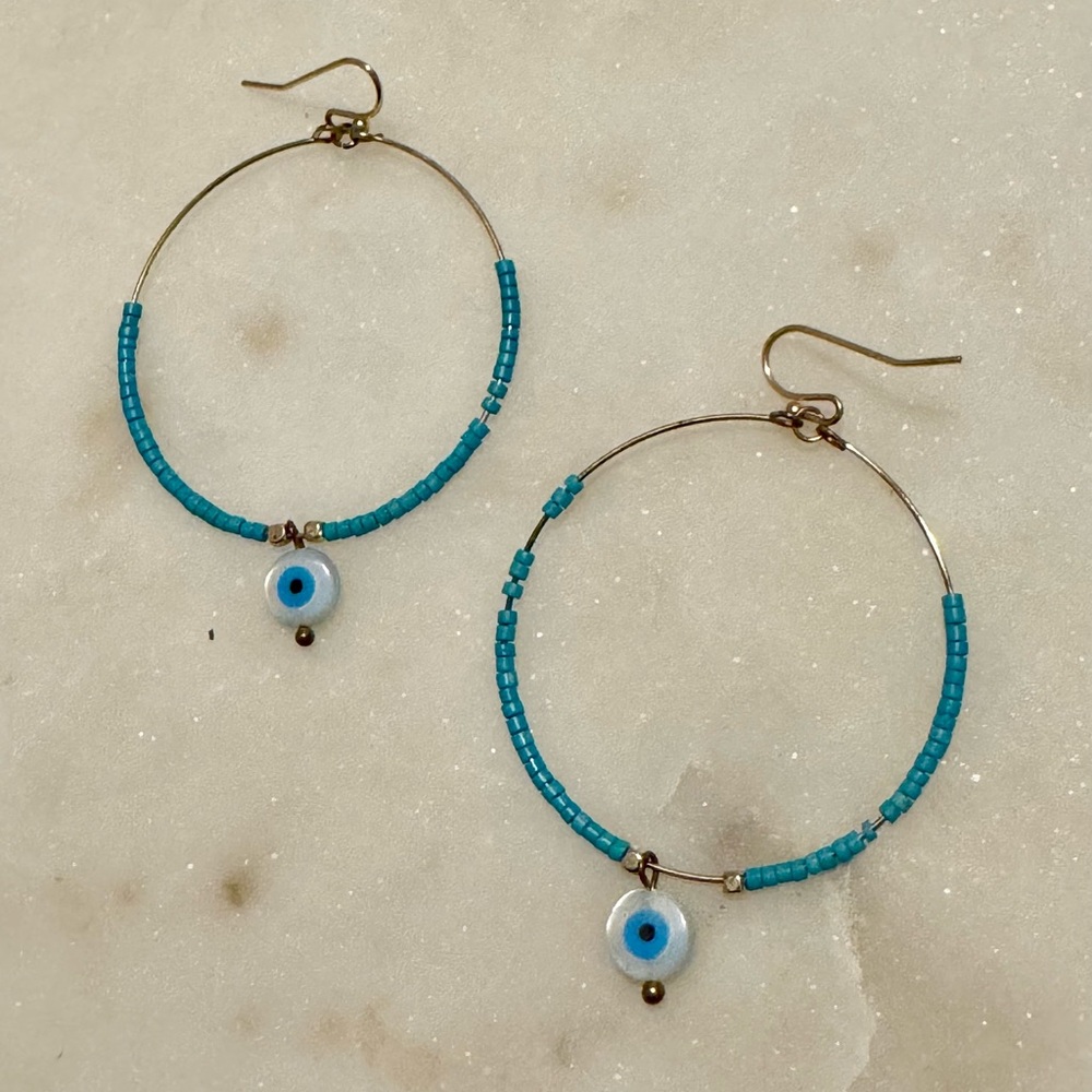 Hoop Earrings with Evil Eye Charm